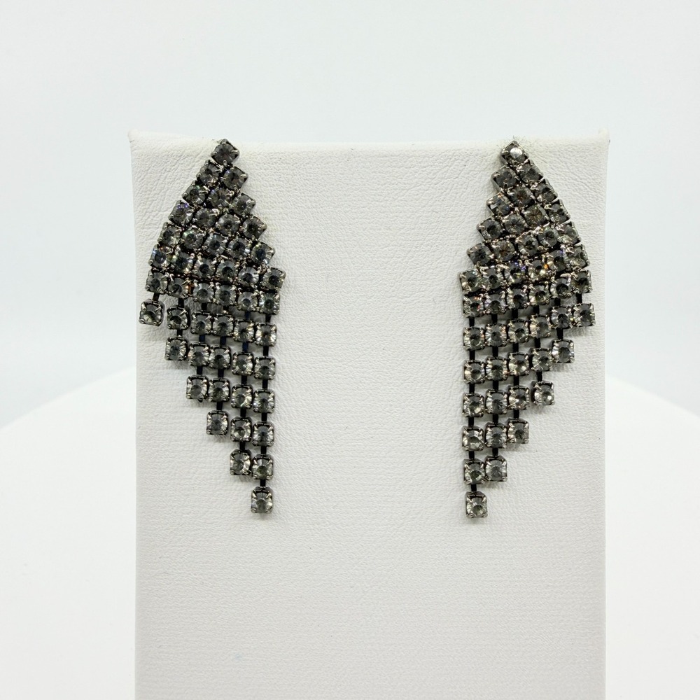 Y2K Silver Tone Crystal Dangle Earrings - Glam Statement Gift